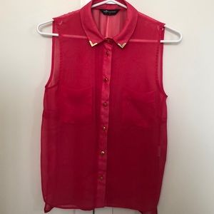 Internationale Sheer Pink Button Down Tank Top